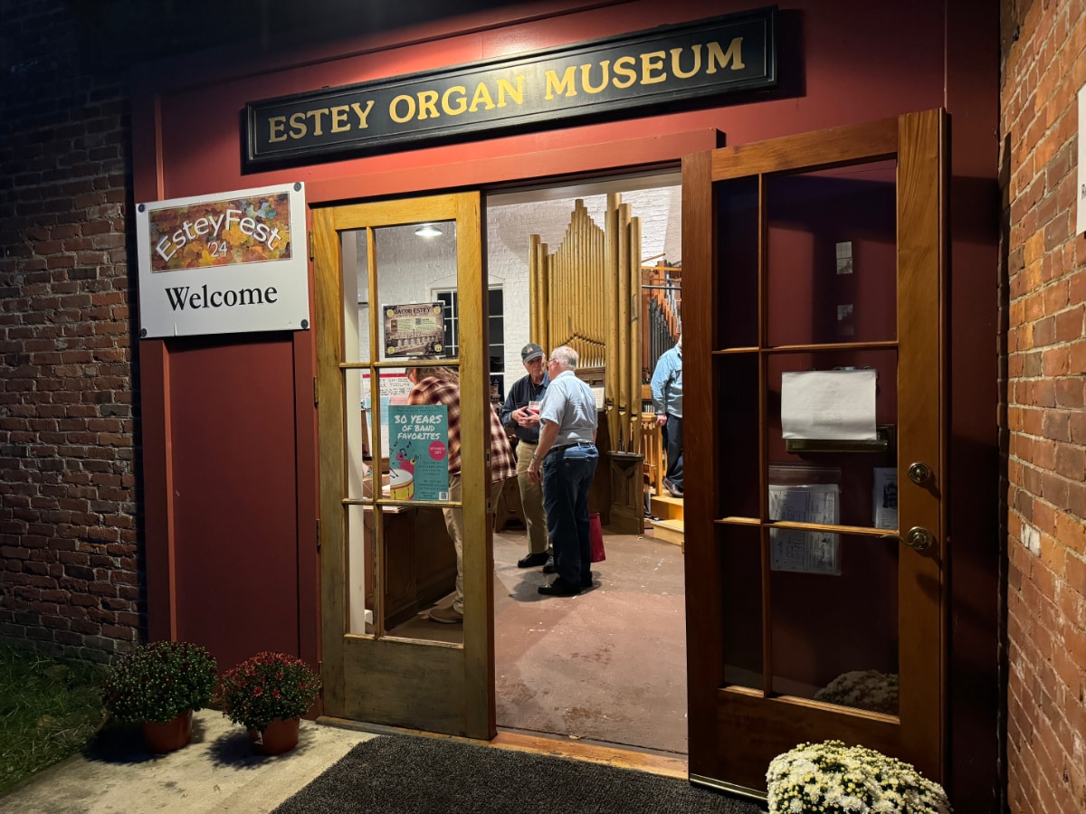 estey organ museum entry at night